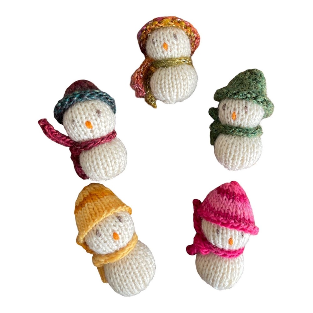 Handmade Snowman with Hat Scarf Lot of 5 Knit Ornaments Festive Decor Christmas